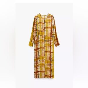 Zara Brown and Yellow Plaid Midi Dress